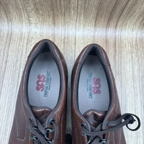 SAS Bout Time Lace up Loafer pebbled leather Mens size 14 Brown Sneakers Shoes